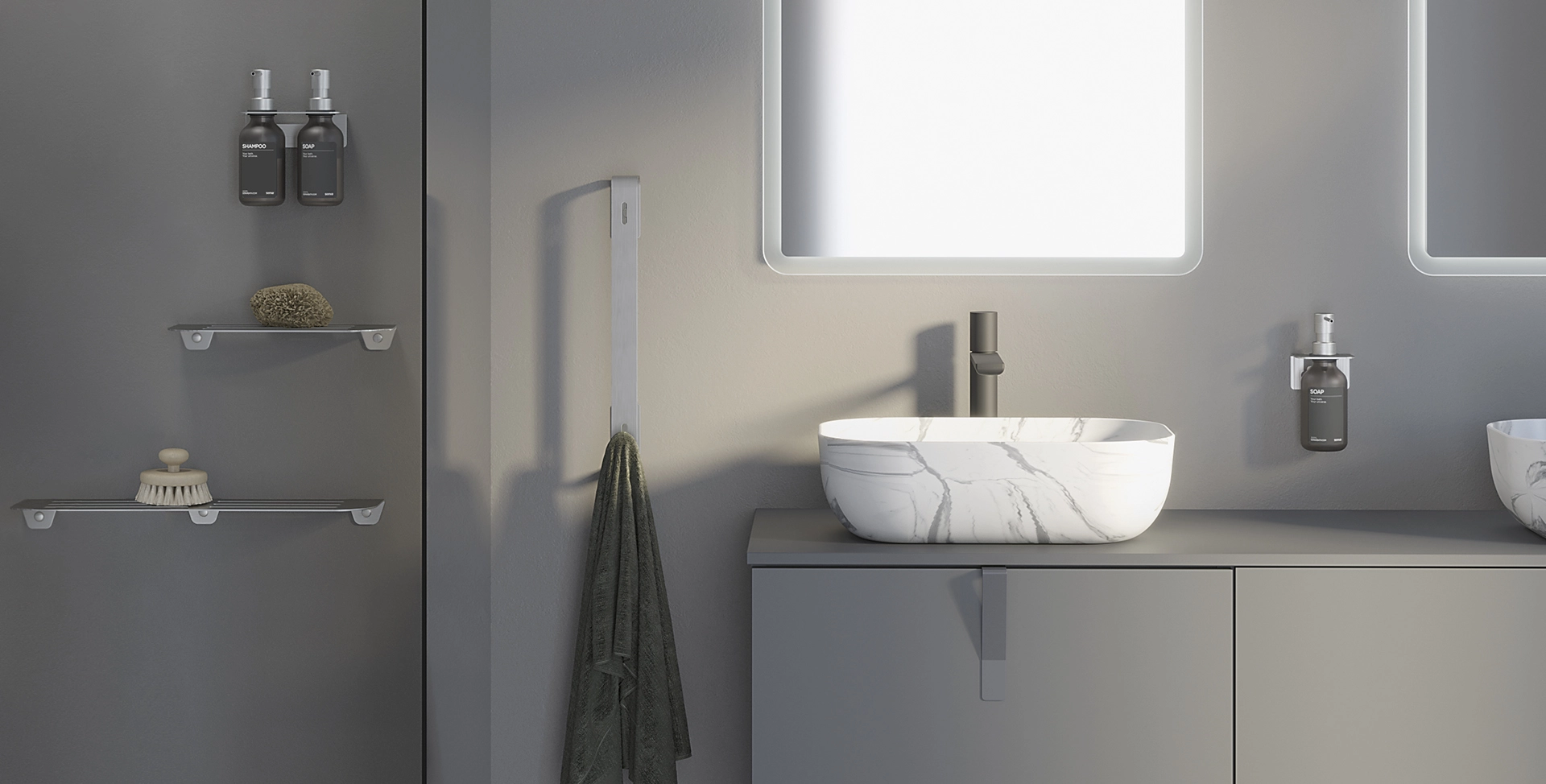 Nox-Bathroom-Accessory-SoniaBath-StainlessSteel-Shower-Shelf-TowelHolder-SoapDispenser