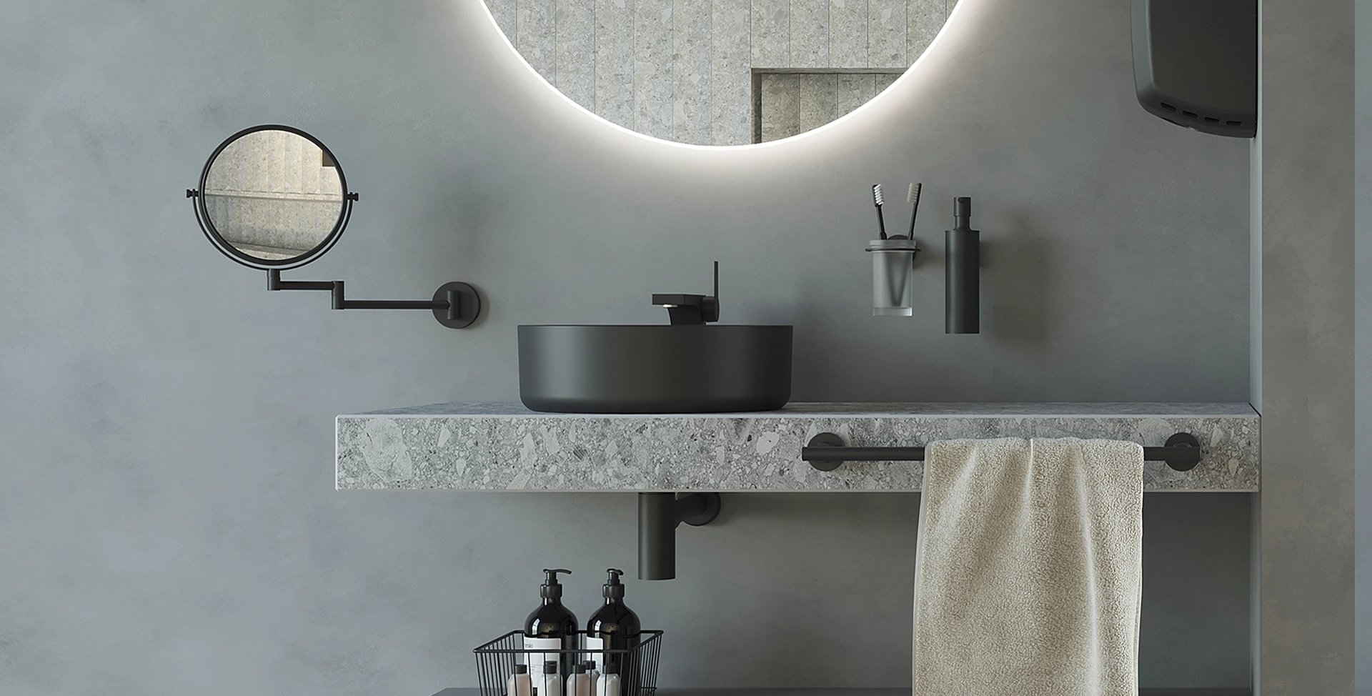sonia-bath-equipamiento-bano-espejos-aumento-redondo-negro-pared-brazo-regulable